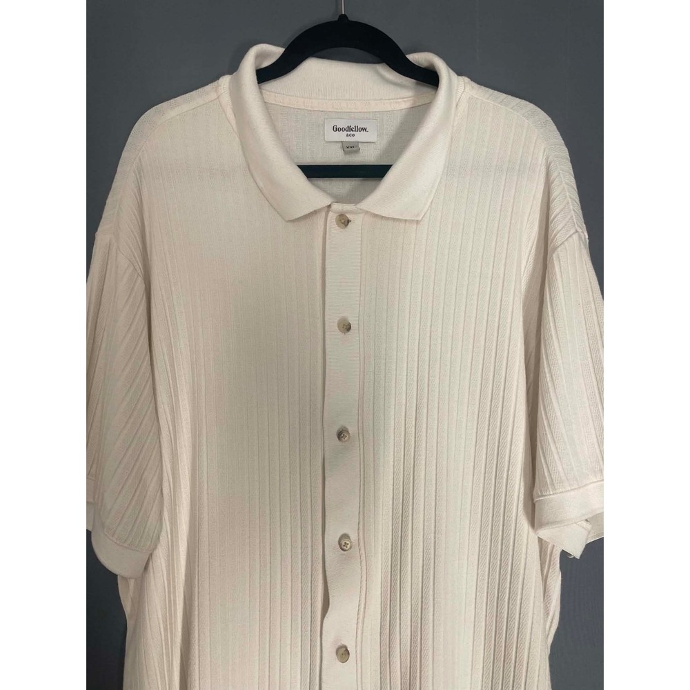 Minimalist Cream Ribbed Knit Button Down Polo Shirt Quiet Luxury Mens XXL - Picture 4 of 6